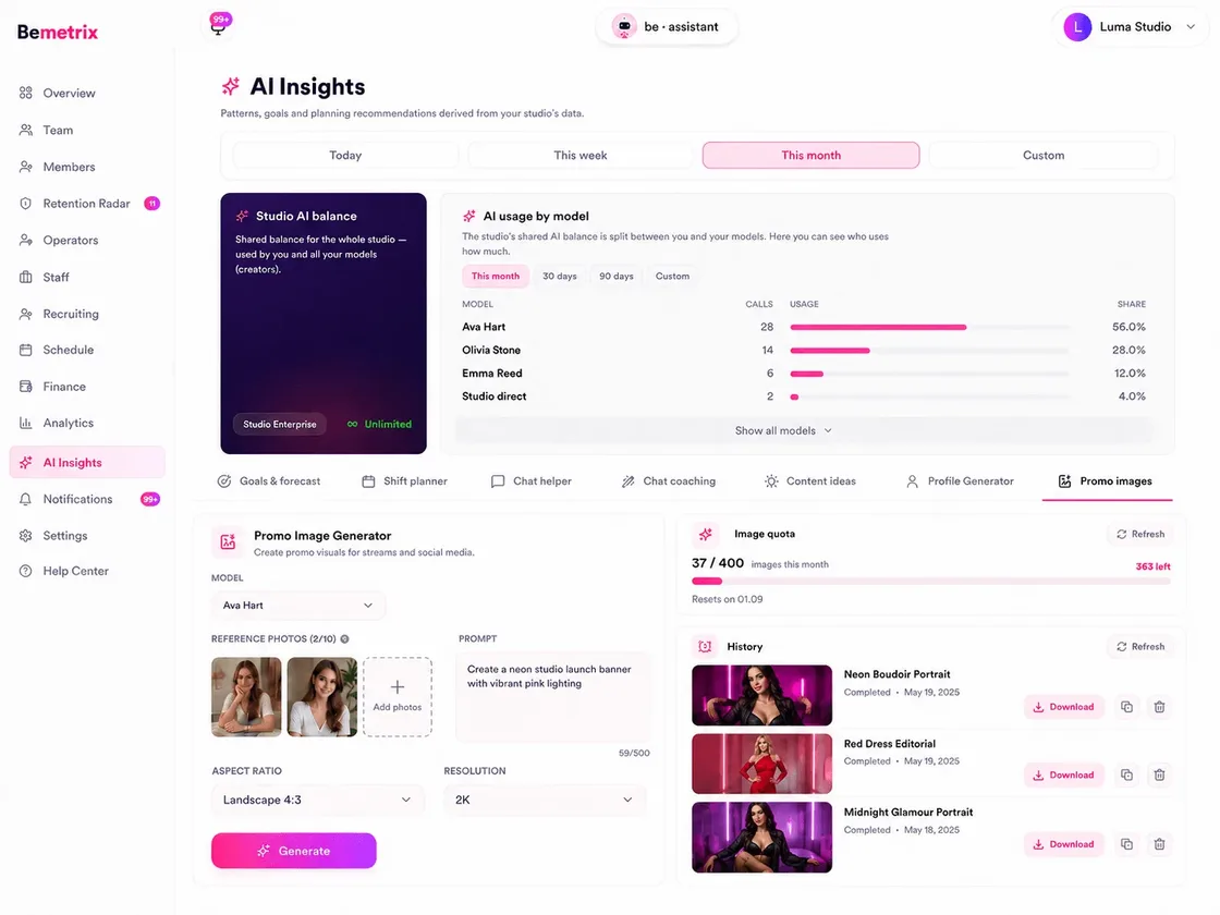 Generate photo content directly inside the platform