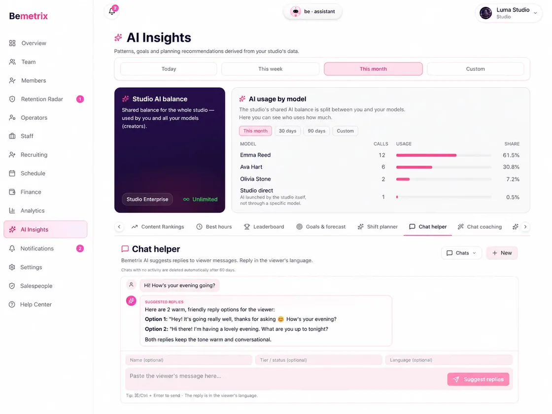 AI chat helper for models